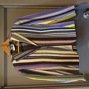 AKRIS Striped 3/4 Sleeve Hook Crop Blazer